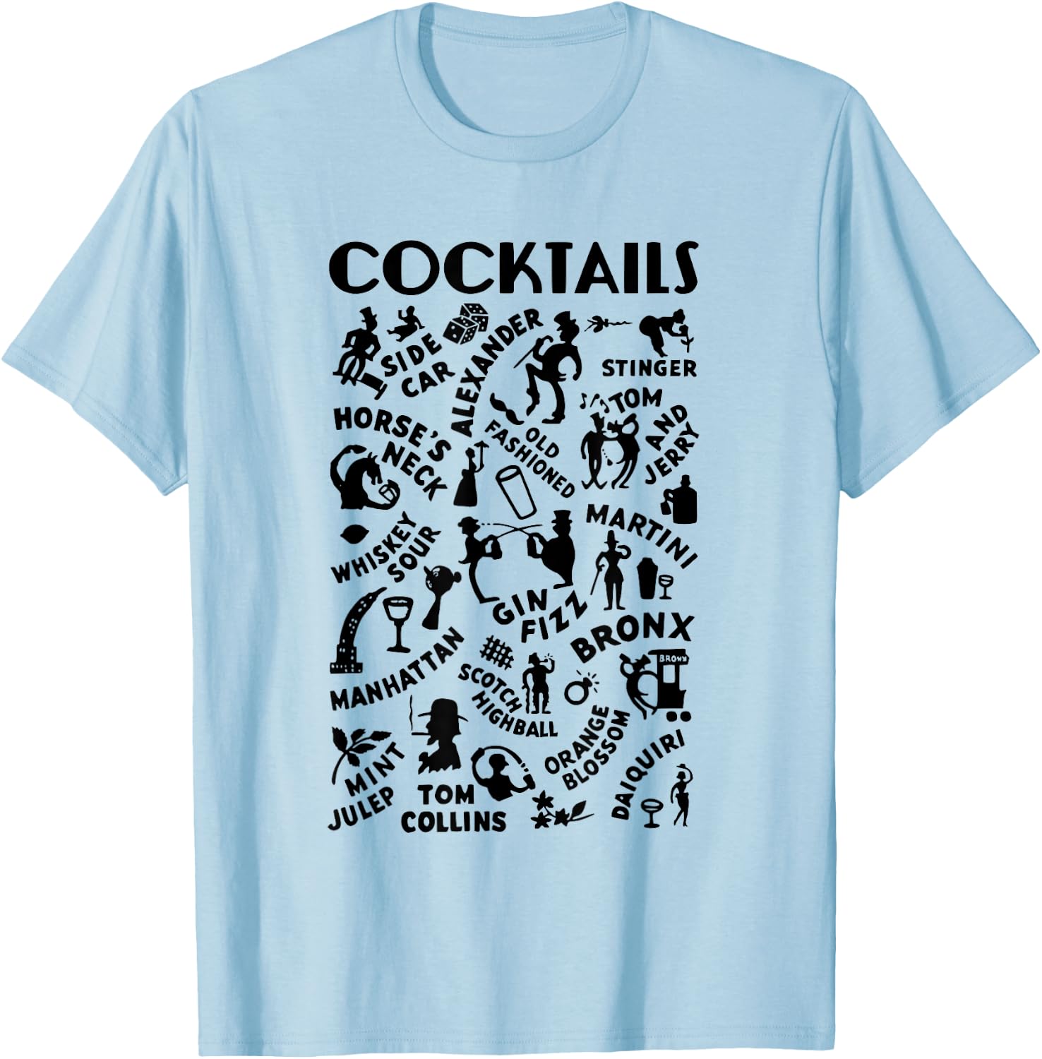 Vintage Cocktails Menu Bartender's Guide Cocktail Lounge T-Shirt - T-Shirt | Light Blue