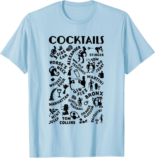 Vintage Cocktails Menu Bartender's Guide Cocktail Lounge T-Shirt - T-Shirt | Light Blue