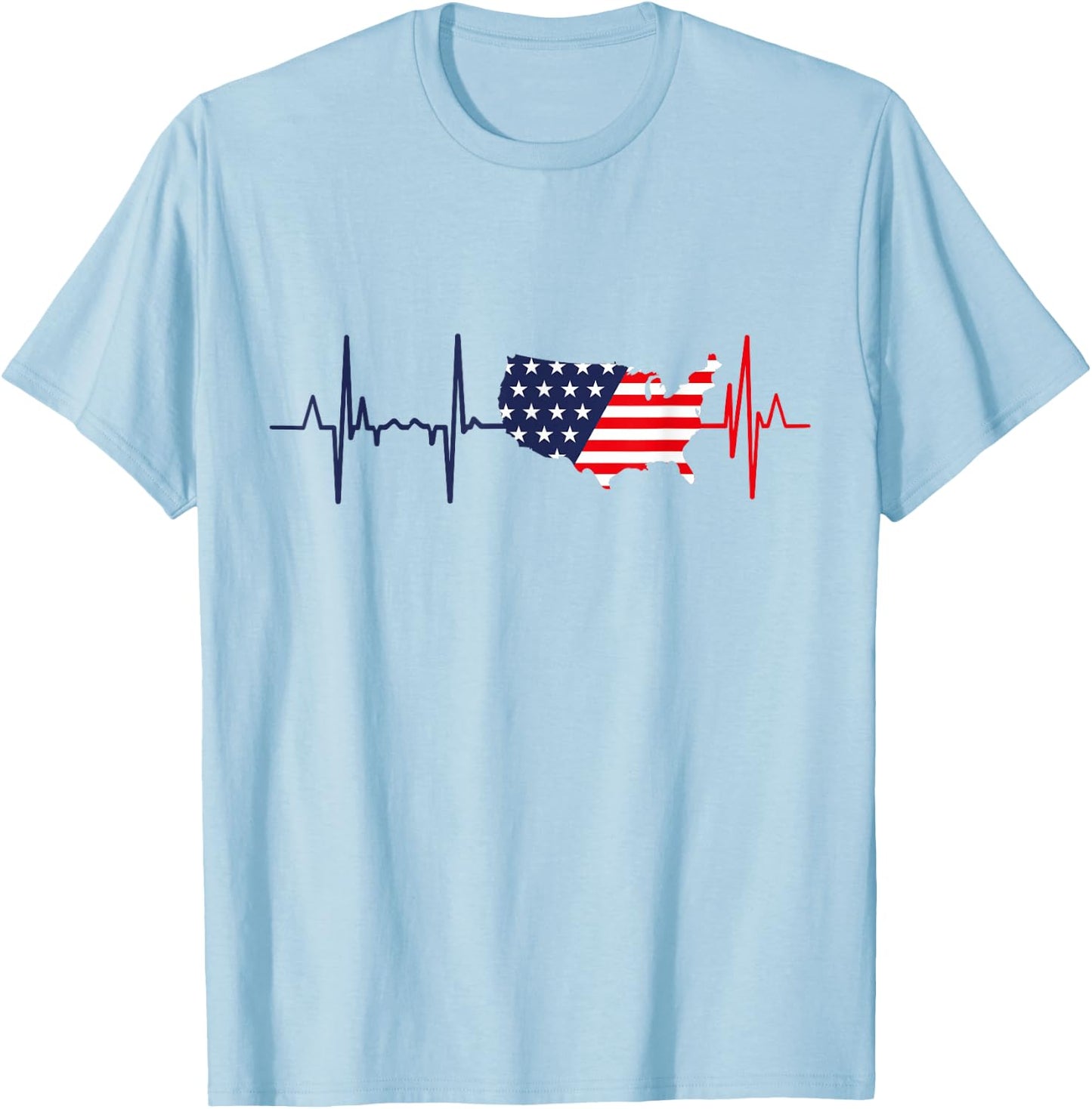 My Heart Beats for America - Patriotic USA , White T-Shirt - T-Shirt | Light Blue