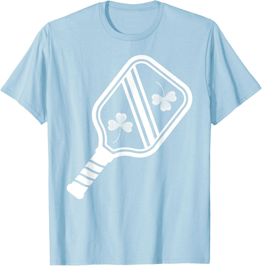 Funny Pickleball Paddles Shamrock Clover St Patrick's Day T-Shirt - T-Shirt | Light Blue