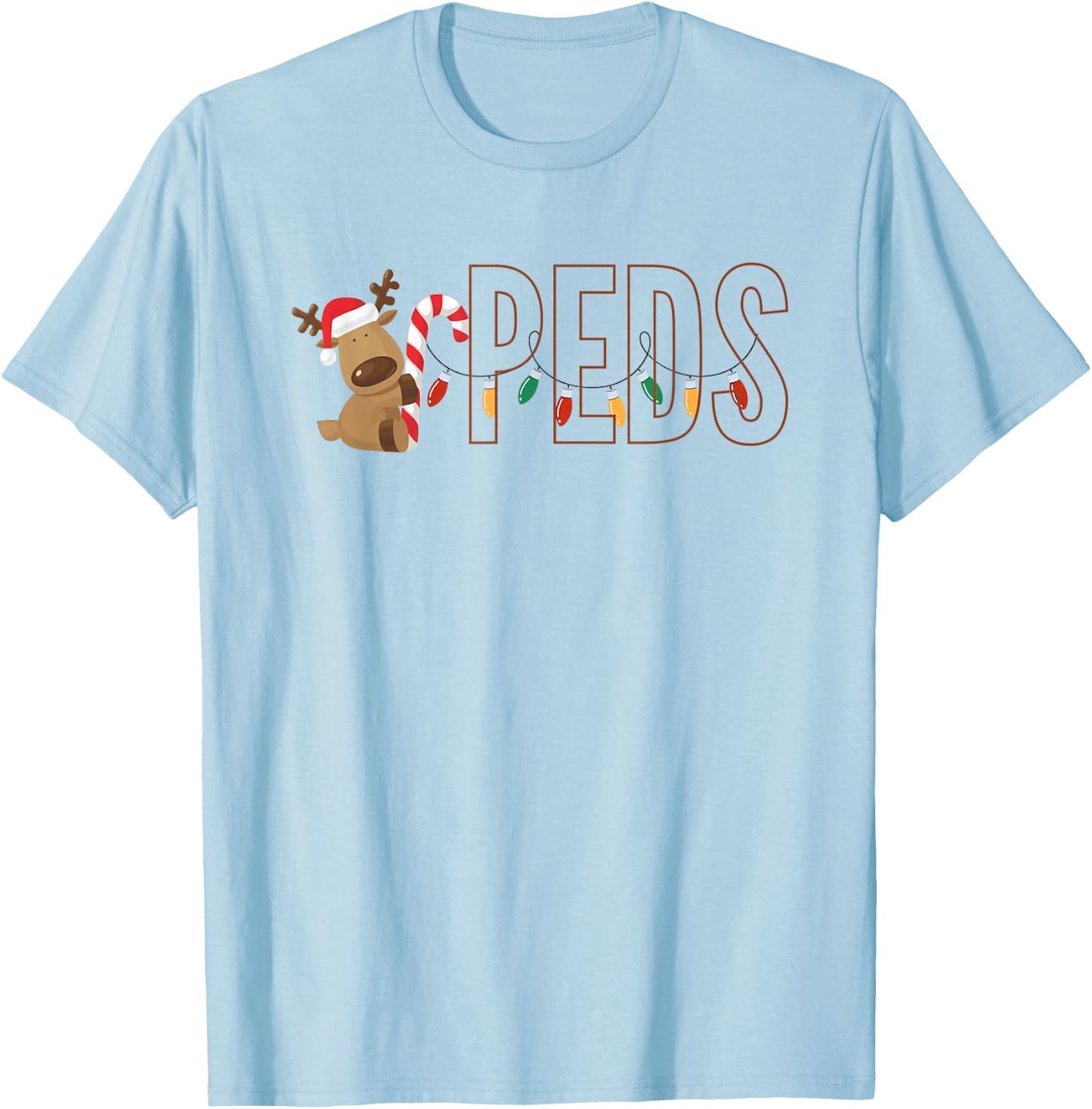Retro Pediatrics Christmas Lights Reindeer Peds Nurse Women T-Shirt - T-Shirt | Light Blue