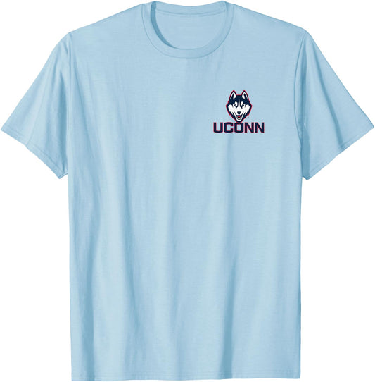 Connecticut Huskies Front/Back Basketball Gray Licensed T-Shirt - T-Shirt | Light Blue