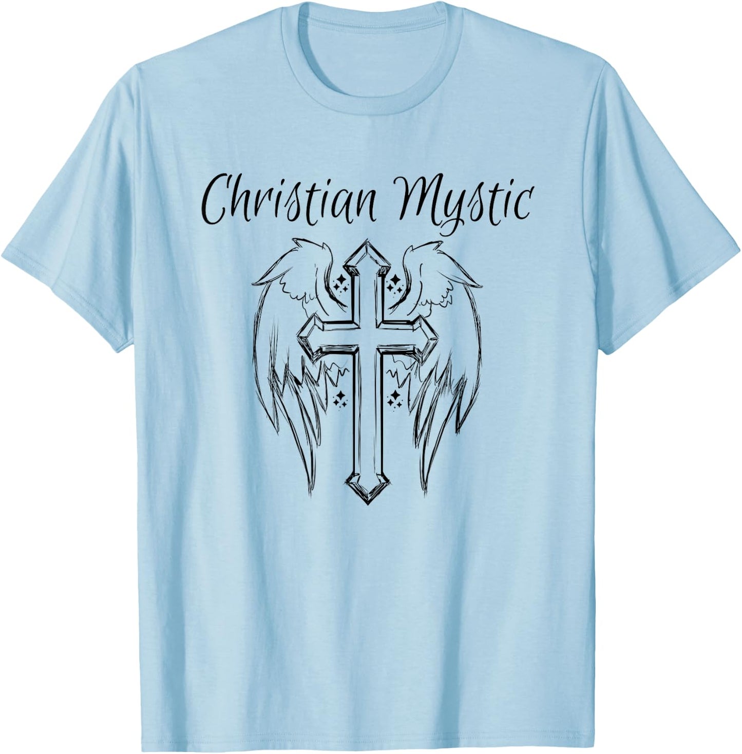 Christian Mystic Angel Cross Shirt Psychic Gift T-Shirt - T-Shirt | Light Blue