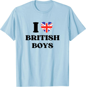 Funny I Love British Boys I Red Heart British Boys Britain T-Shirt - T-Shirt | Light Blue