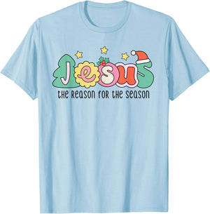Christian Christmas Jesus The Reason for The Season T-Shirt - T-Shirt | Light Blue
