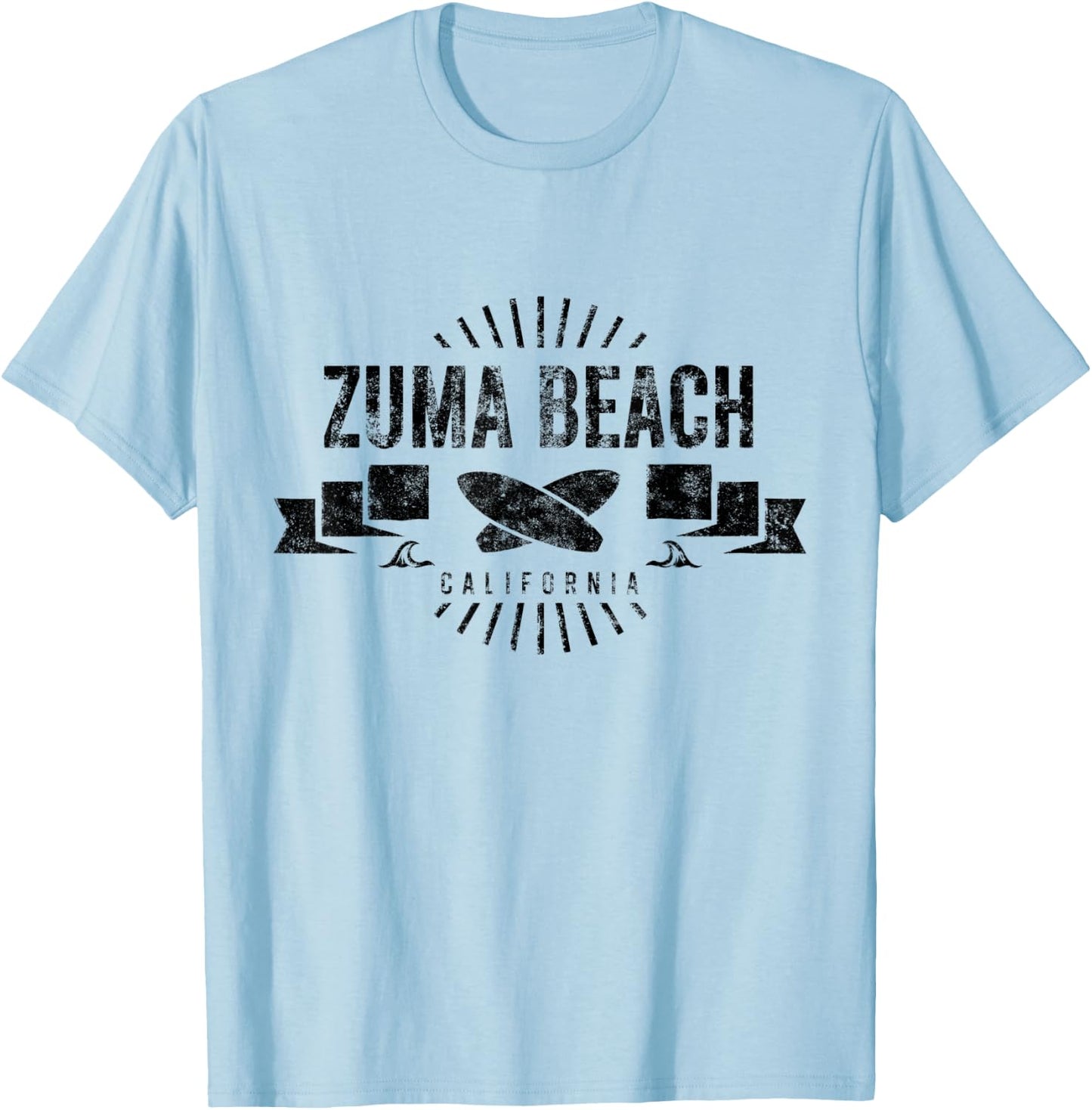Zuma Beach California Surf Vintage Surfing Retro Surfboard T-Shirt - T-Shirt | Light Blue
