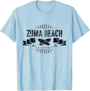 Zuma Beach California Surf Vintage Surfing Retro Surfboard T-Shirt - T-Shirt | Light Blue