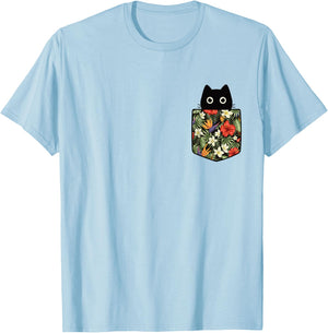 Hawaiian Cat in Pocket Shirt Men Cute Cats Lover T-Shirt - T-Shirt | Light Blue