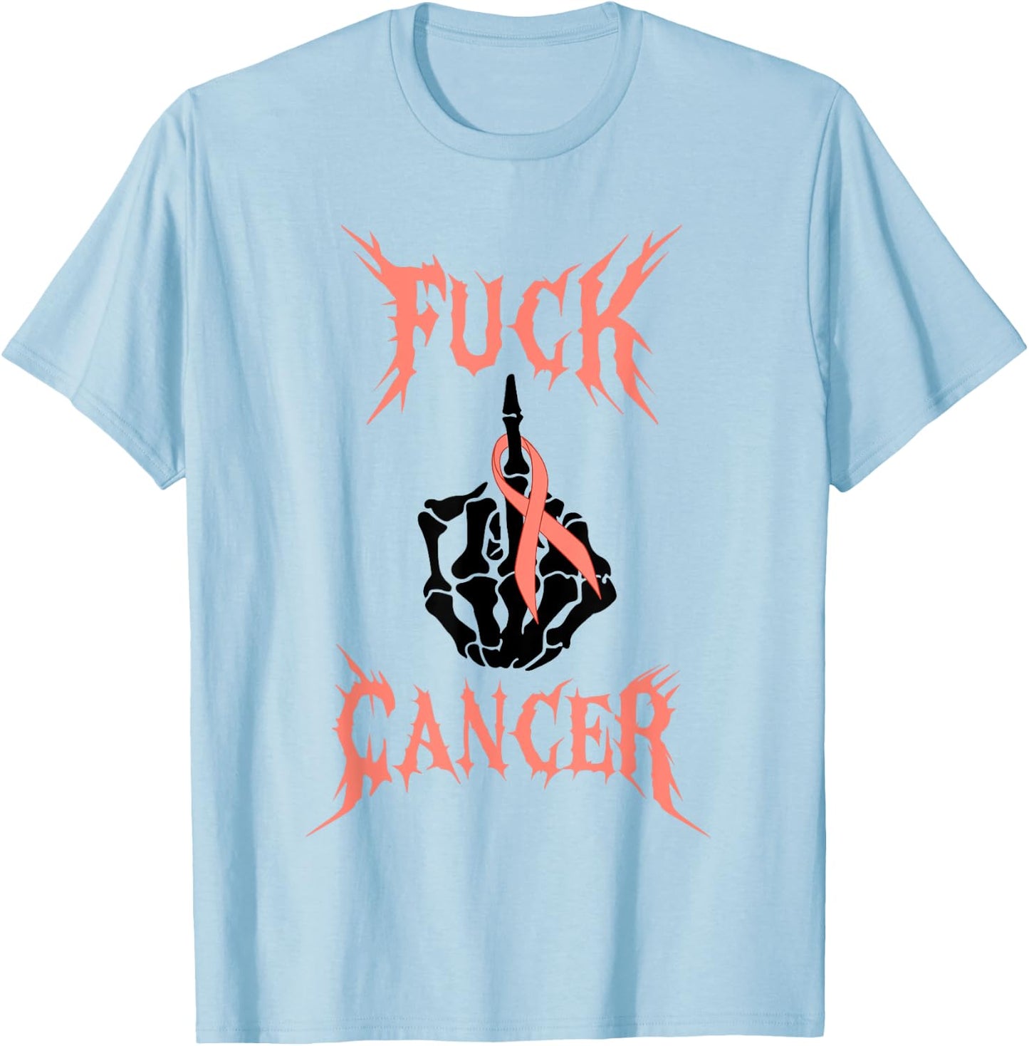 Fuck Cancer Rock Tattoos Warrior Peach Ribbon Uterine Cancer T-Shirt - T-Shirt | Light Blue