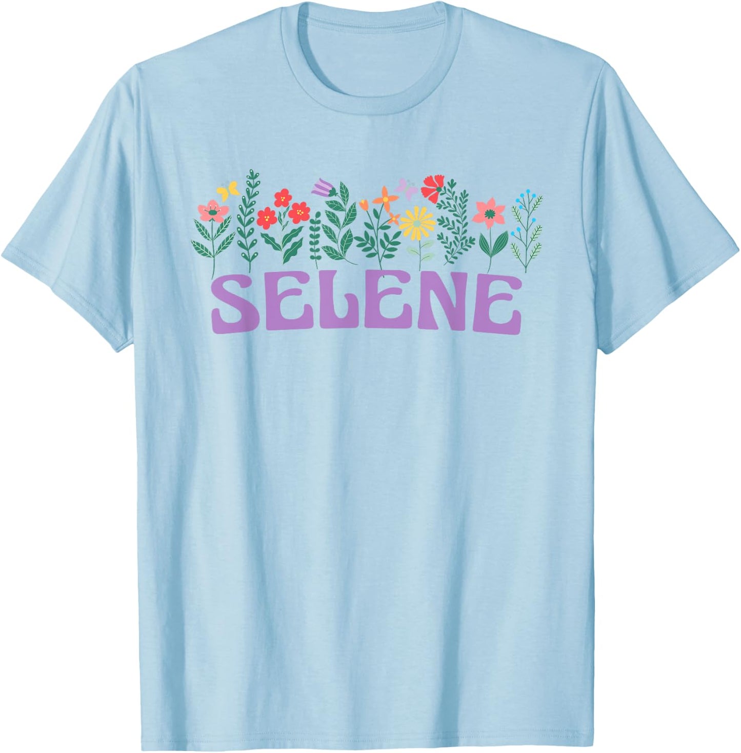 Wildflower Floral Selene Name Mother's Day Women's , white, S T-Shirt - T-Shirt | Light Blue
