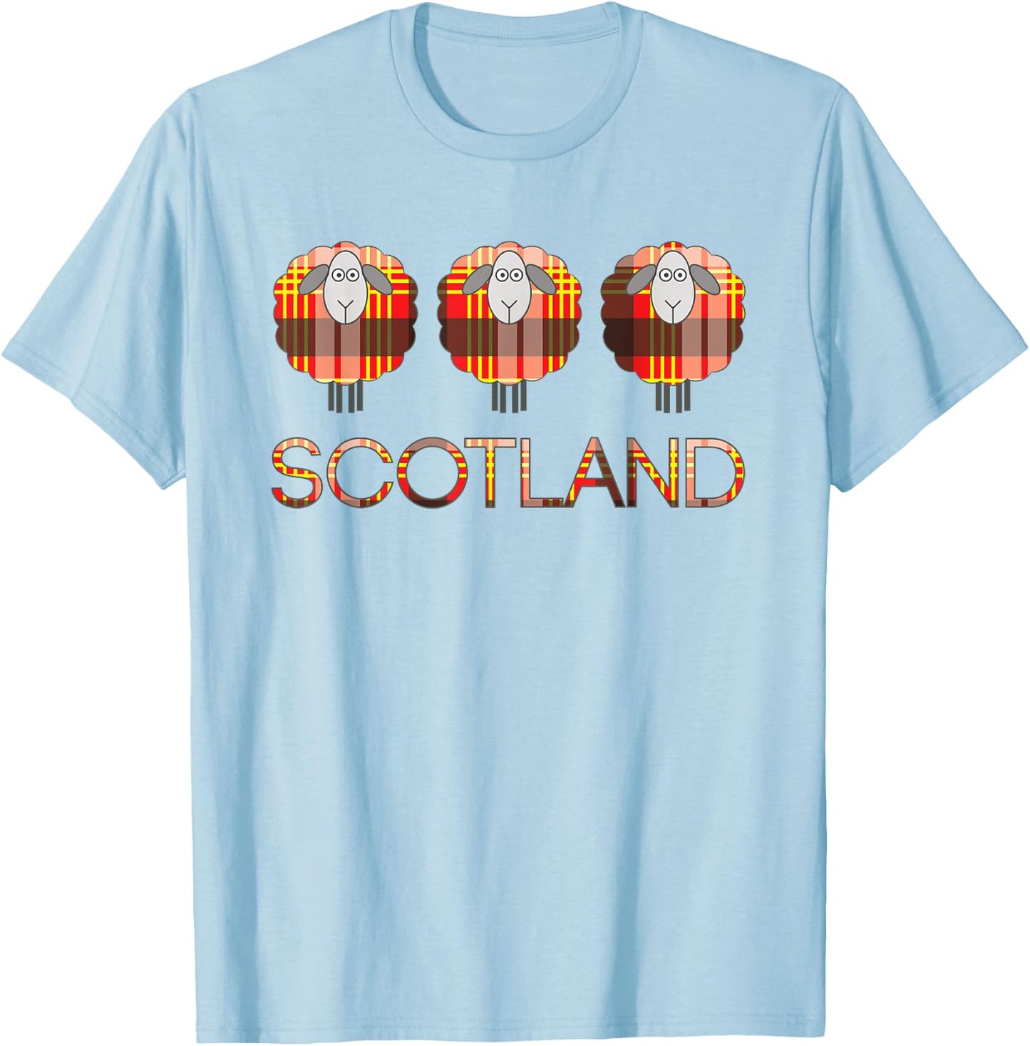 Trio of Scottish Red,Black and Yellow Tartan Patterned Sheep T-Shirt - T-Shirt | Light Blue