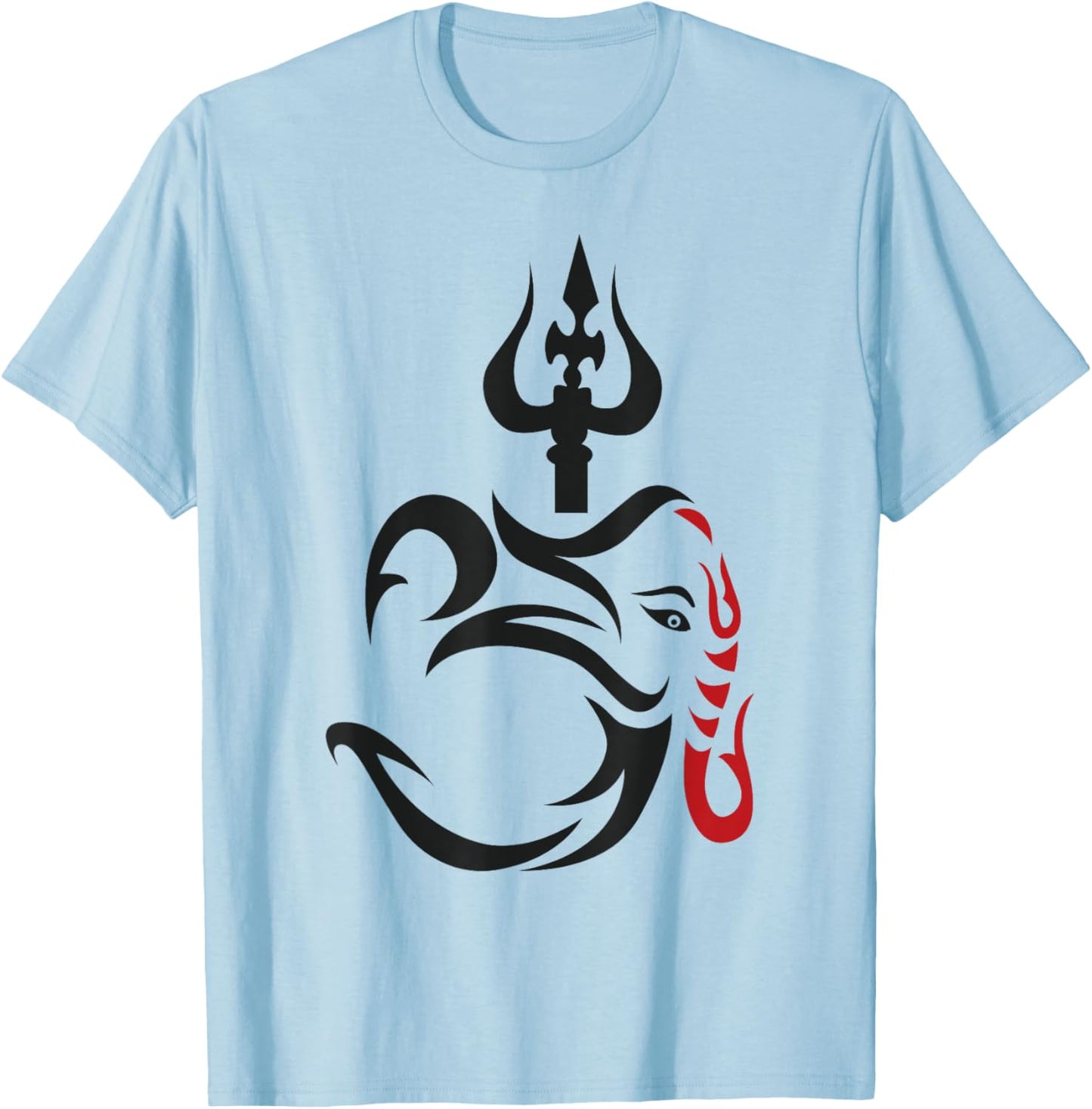 OM-Ganesha And Lord Shiva Divine Trident Trishul T-Shirt - T-Shirt | Light Blue