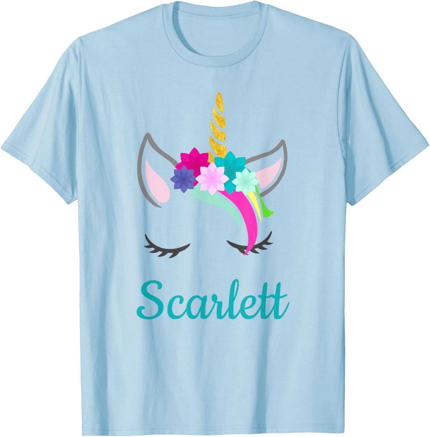 Scarlett Rainbow Unicorn Name T-Shirt - T-Shirt | Light Blue
