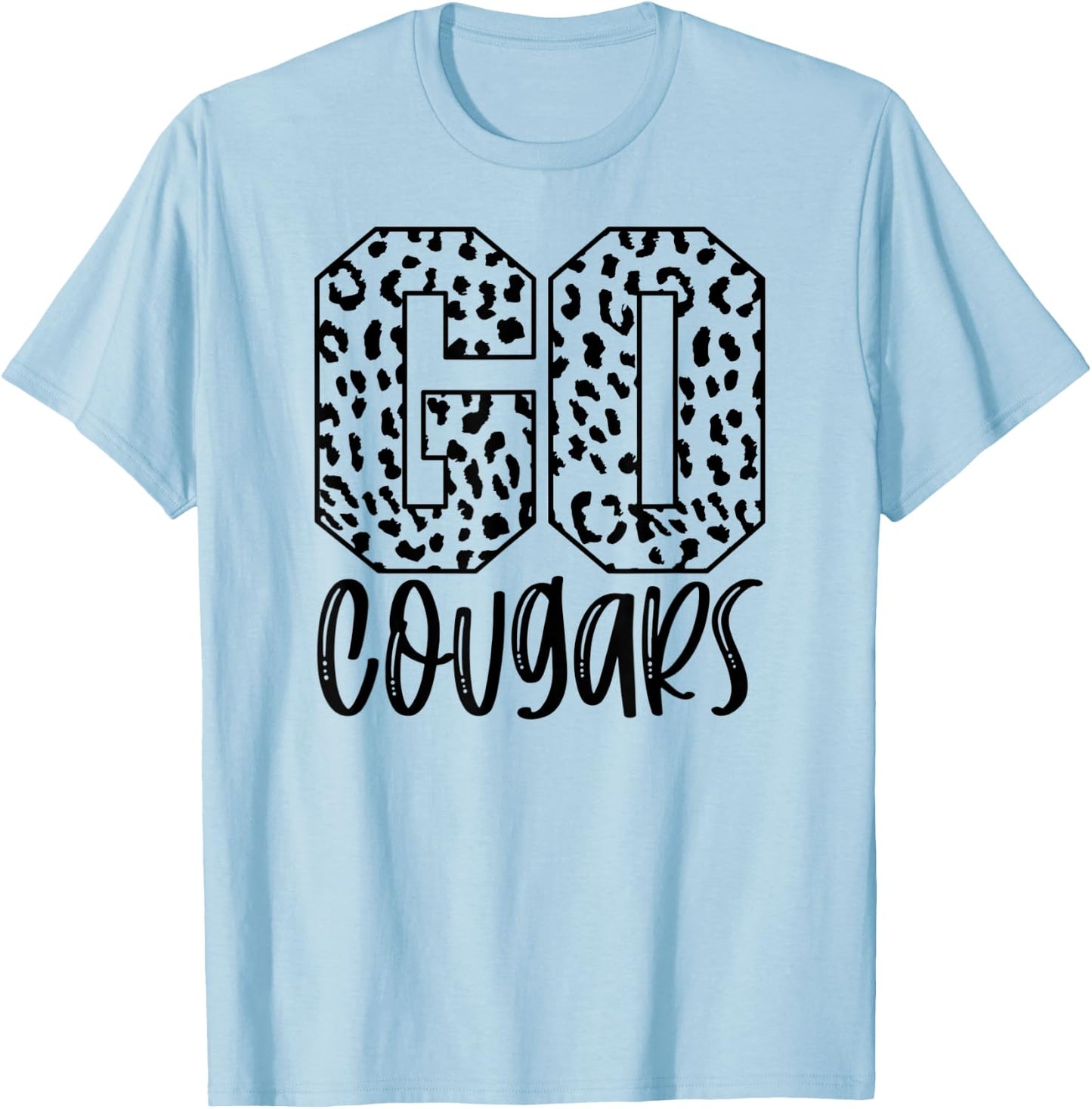 Cougars Team Mascot School Spirit Game Night Leopard Print T-Shirt - T-Shirt | Light Blue