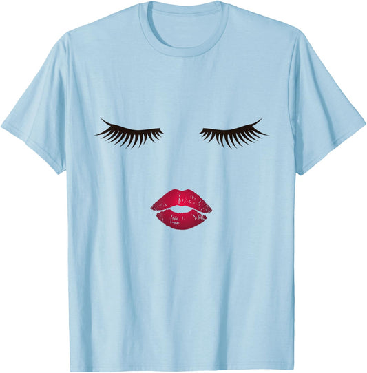 Eyelash Lips Lipstick Lash T-Shirt - T-Shirt | Light Blue