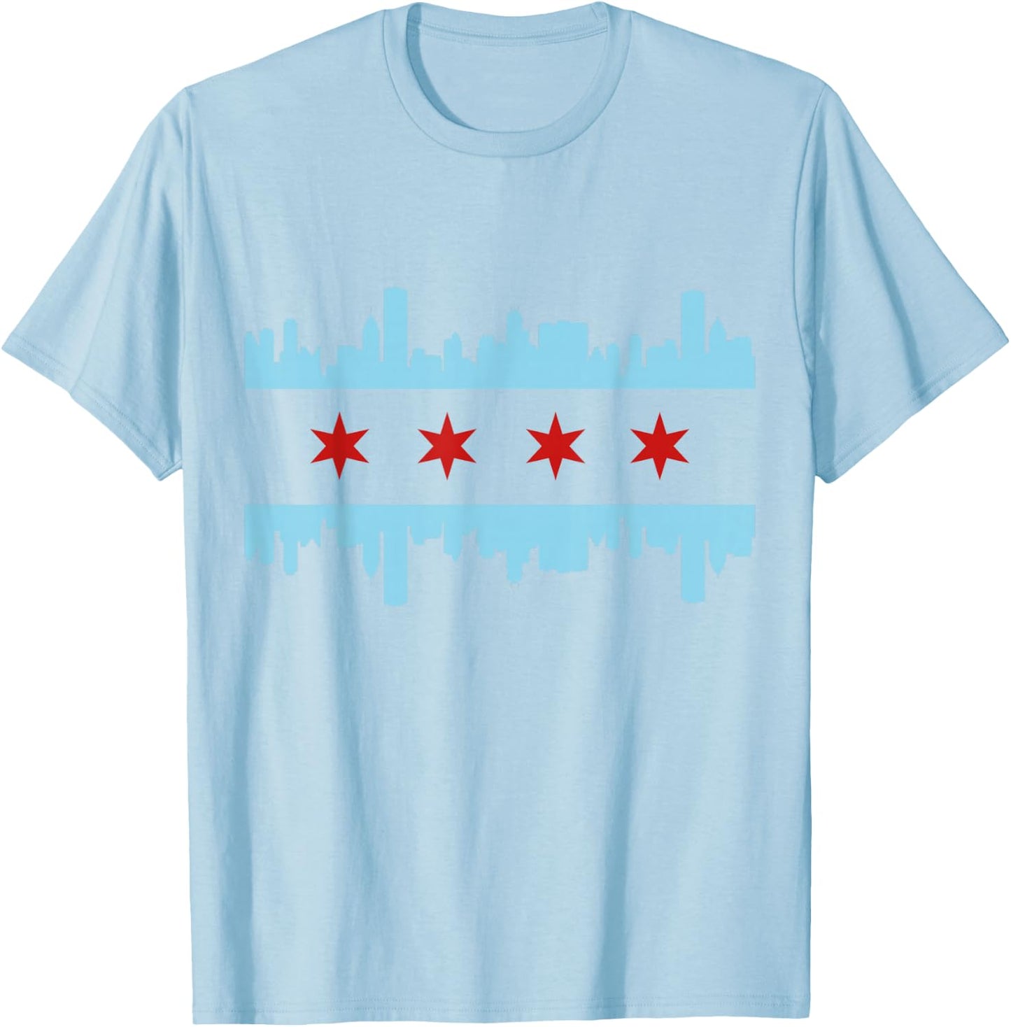 Chicago Flag Skyline Pride Illinois Vintage T-Shirt - T-Shirt | Light Blue