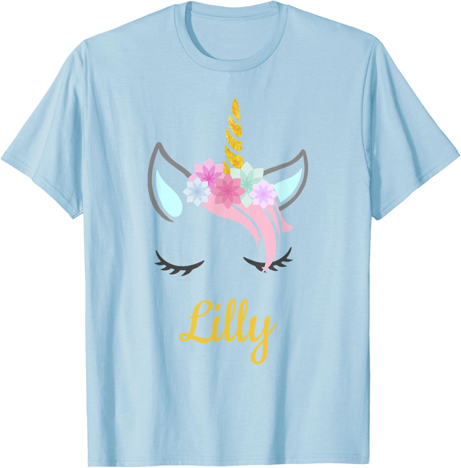 Lilly White Unicorn Name T-Shirt - T-Shirt | Light Blue