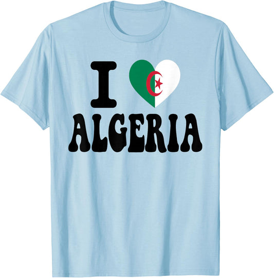 I Love Algeria Heart Flag Retro Travel Souvenir T-Shirt - T-Shirt | Light Blue