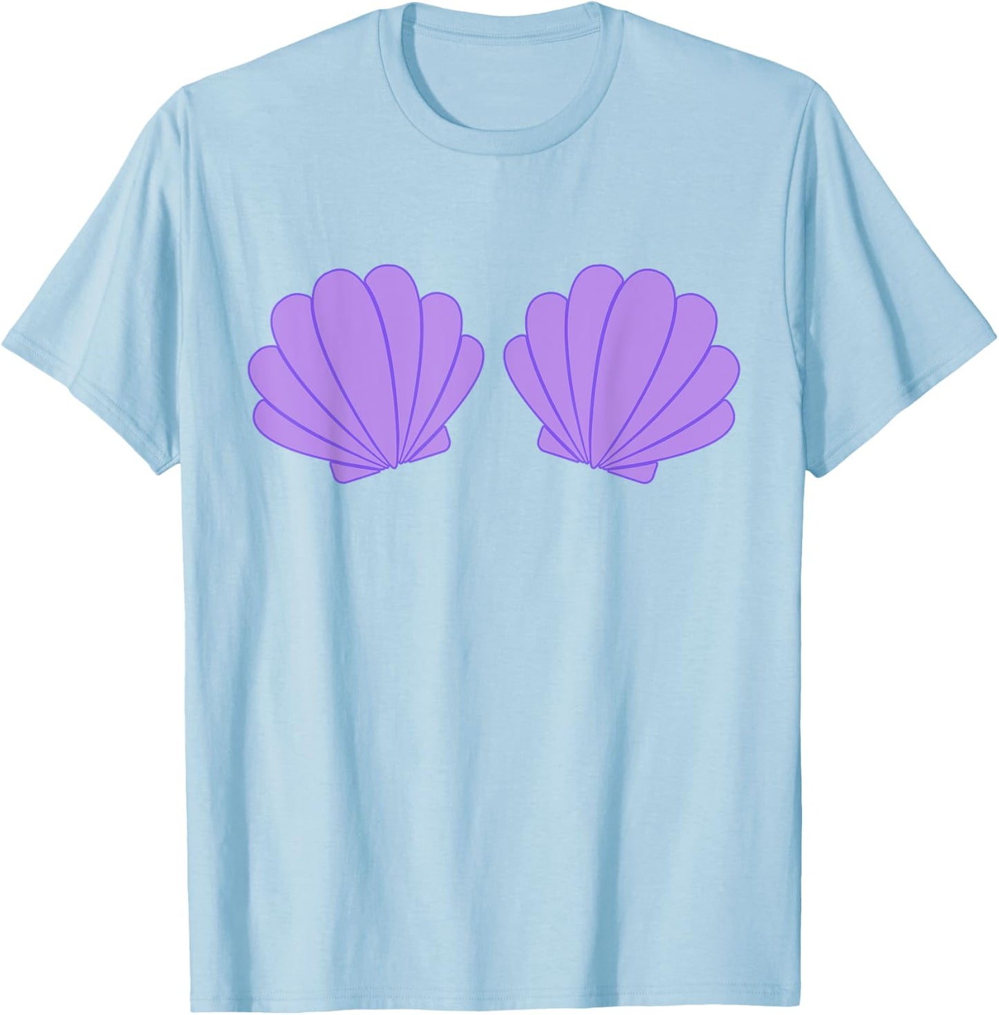 Mermaid Purple Seashell Bra Cartoon Graphic Costume T-Shirt - T-Shirt | Light Blue