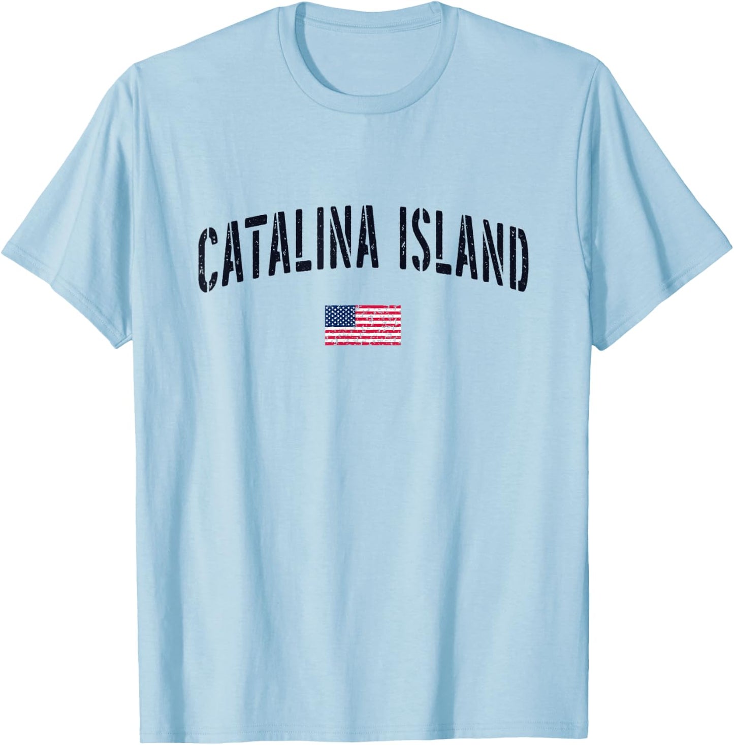 Patriotic USA Flag Stencil Catalina Island CA Women Kids Men T-Shirt - T-Shirt | Light Blue