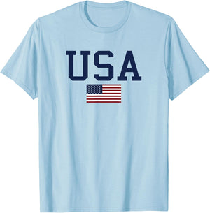 USA, American Flag 4th of July Patriotic America USA T-Shirt - T-Shirt | Light Blue