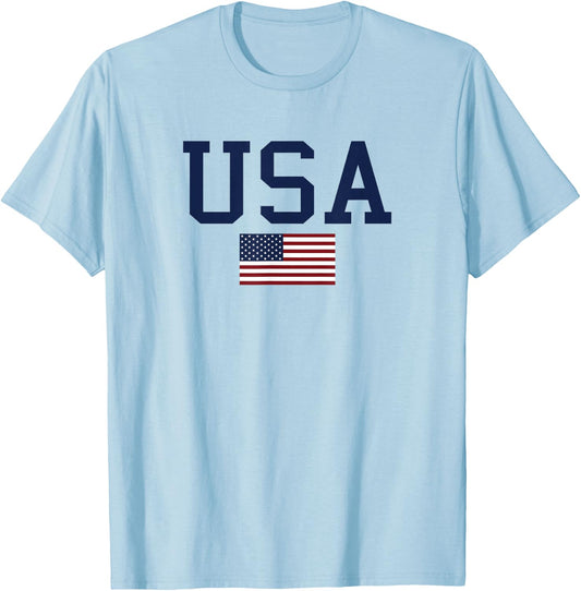 USA, American Flag 4th of July Patriotic America USA T-Shirt - T-Shirt | Light Blue