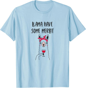 Funny Llama Wine Llama Have Some Merlot Graphic T-Shirt - T-Shirt | Light Blue