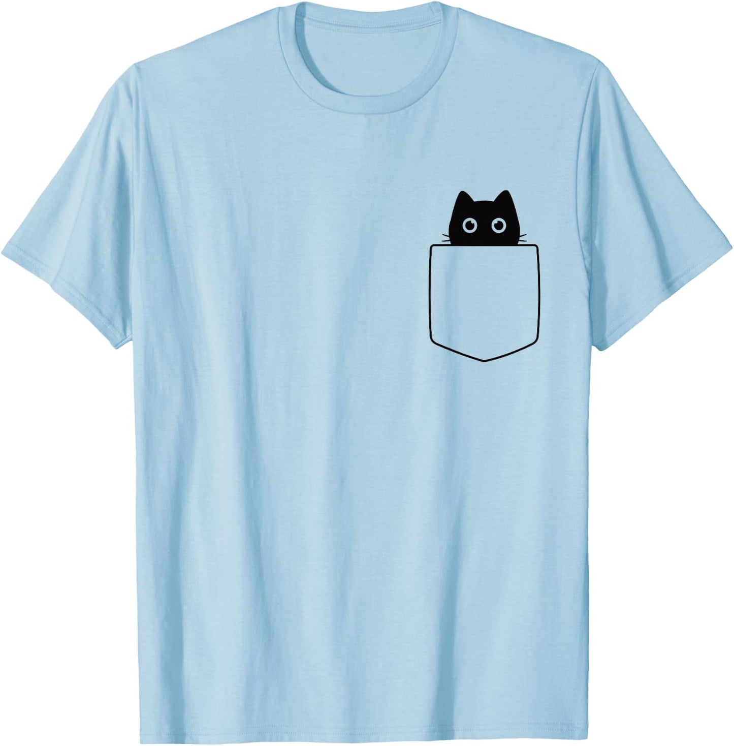 Cat in Pocket Shirt for Kids Women Men Funny Cute Cats Lover T-Shirt - T-Shirt | Light Blue