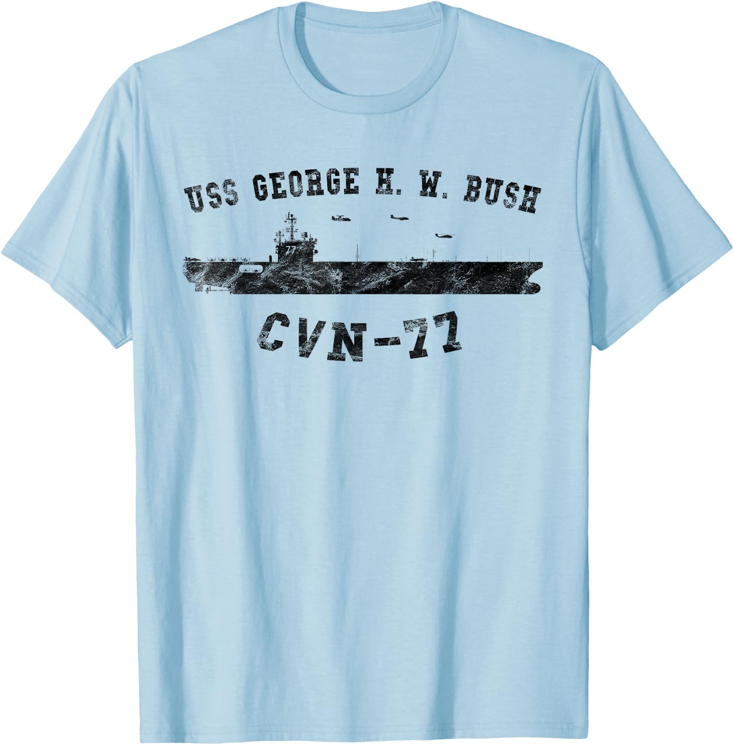 USS George H. W. Bush CVN-77 Silhouette Vintage T-Shirt - T-Shirt | Light Blue