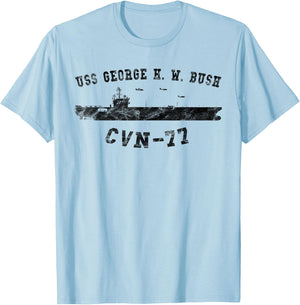 USS George H. W. Bush CVN-77 Silhouette Vintage T-Shirt - T-Shirt | Light Blue