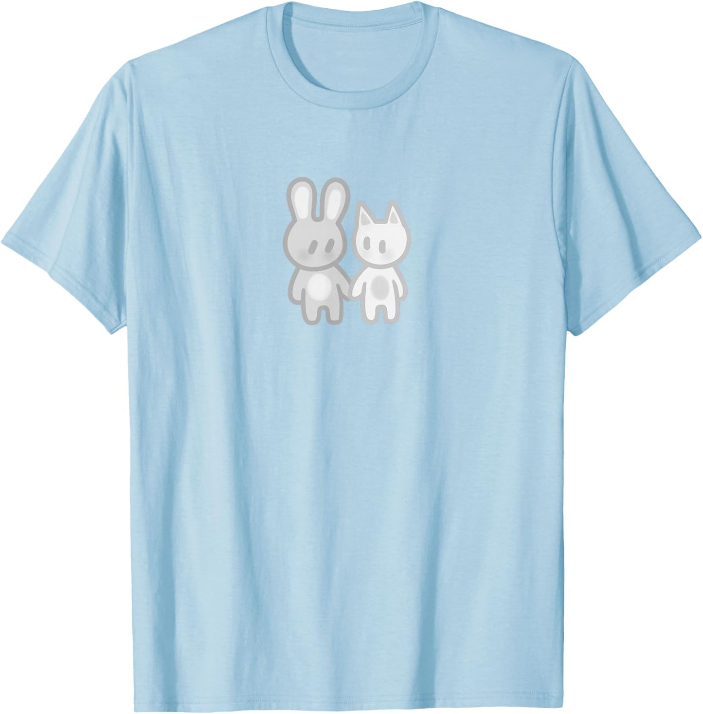 Niedlicher Kawaii Y2K Kokette Hase und Katze T-Shirt - T-Shirt | Light Blue