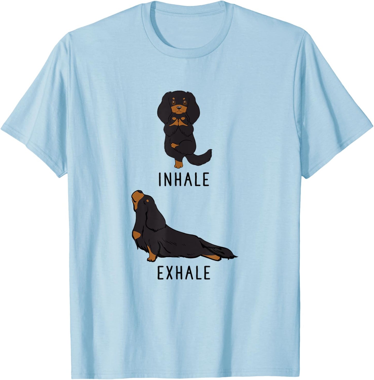 Inhale Exhale Cavalier King Charles Spaniel Funny Dog Yoga Women Girls Kids T-Shirt - T-Shirt | Light Blue