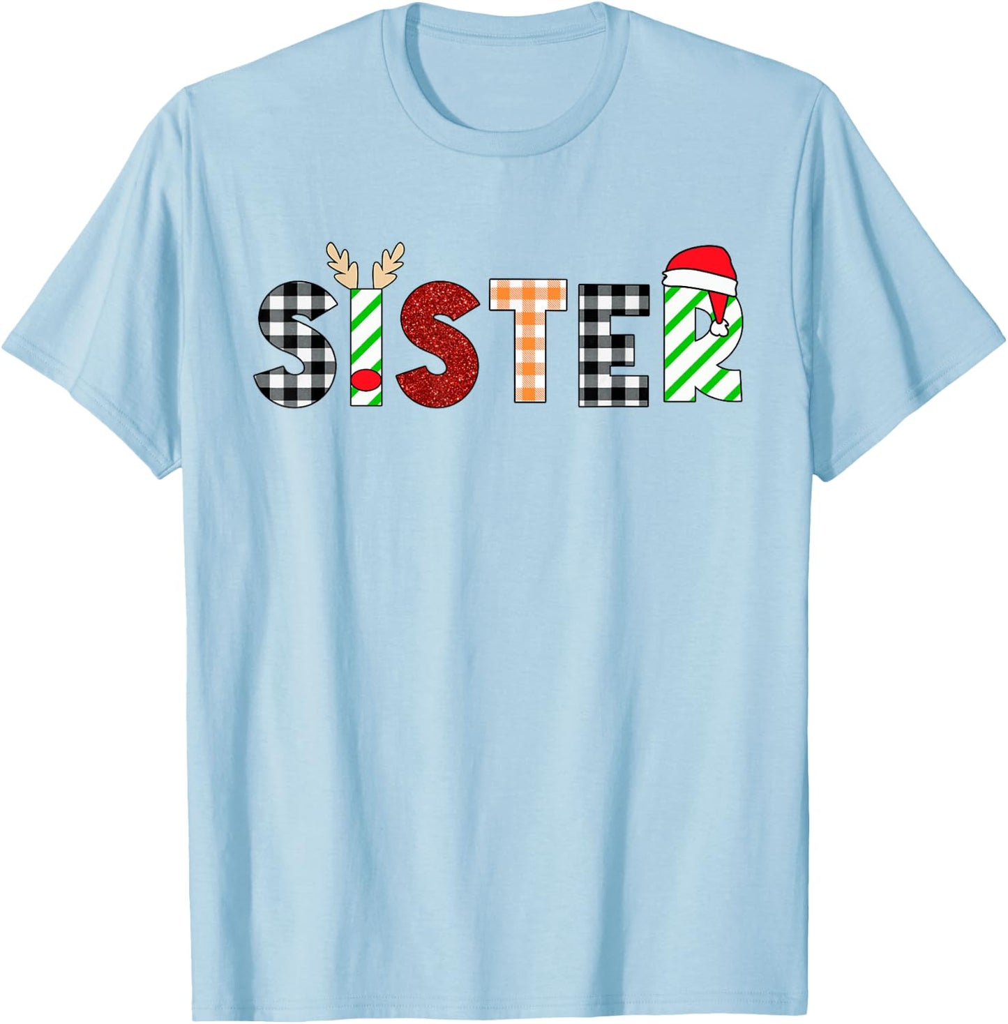 Sister Santa Christmas Family Matching Pajamas Mama Xmas T-Shirt - T-Shirt | Light Blue