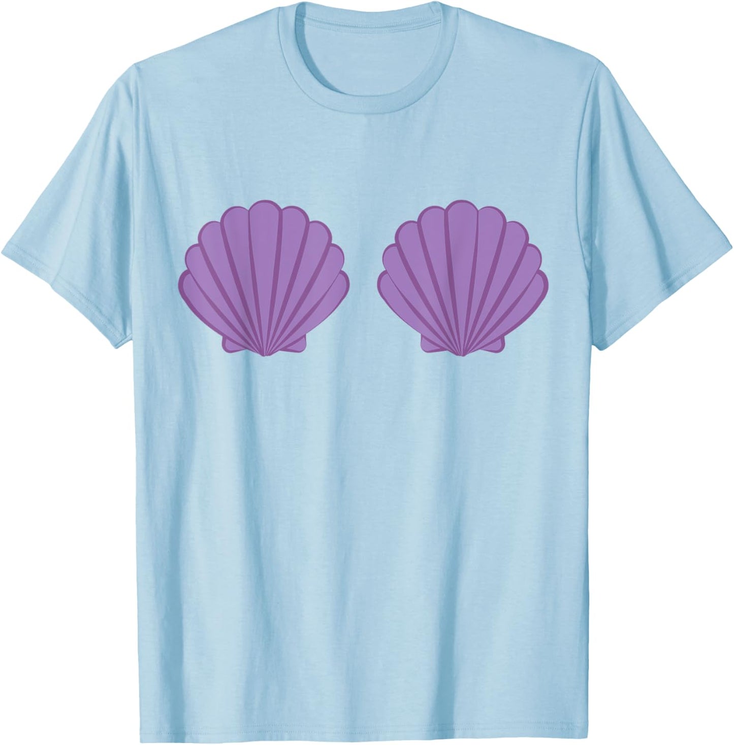Mermaid Seashell Bra Purple Shells Cartoon Graphic T-Shirt - T-Shirt | Light Blue