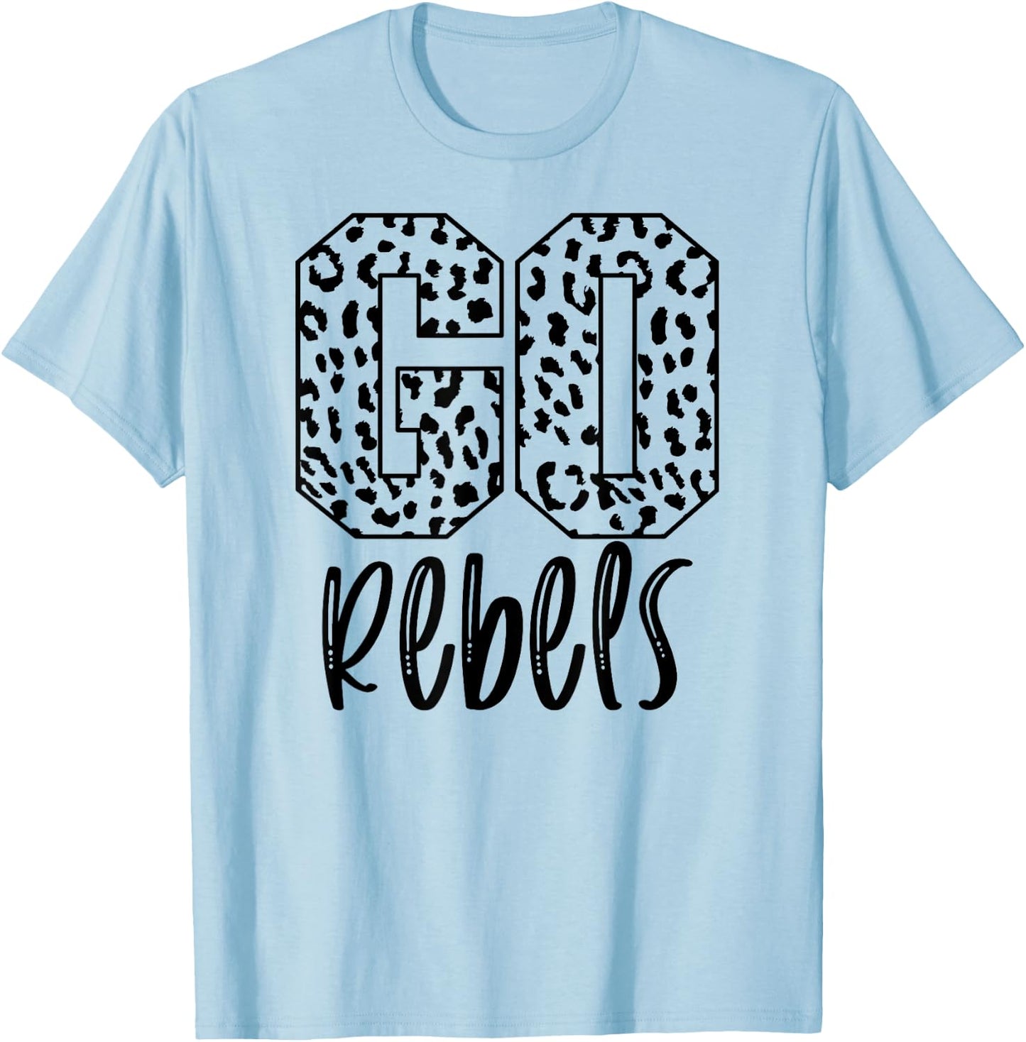 Rebels Team Mascot School Spirit Game Night Leopard Print T-Shirt - T-Shirt | Light Blue