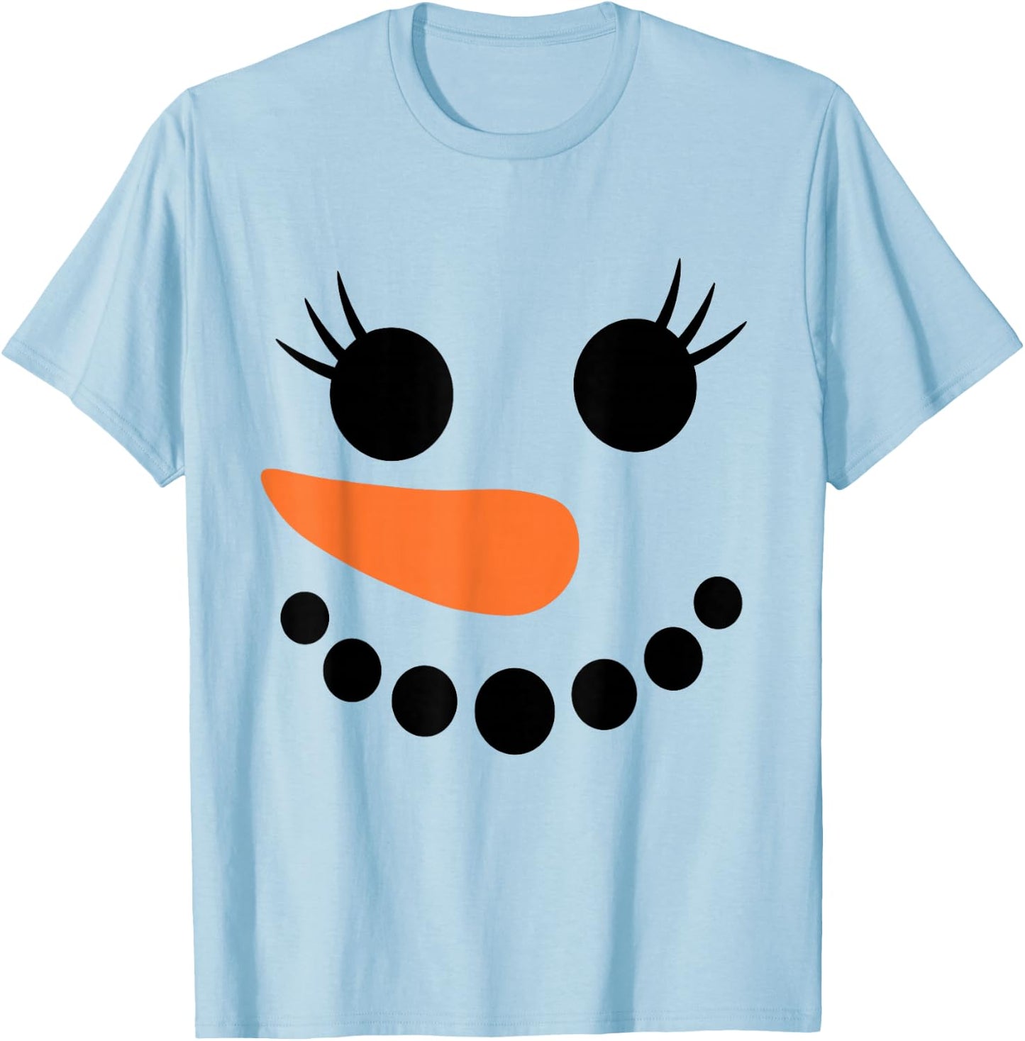 Winter Snowman Face Eyelashes Christmas Xmas For Girl T-Shirt - T-Shirt | Light Blue