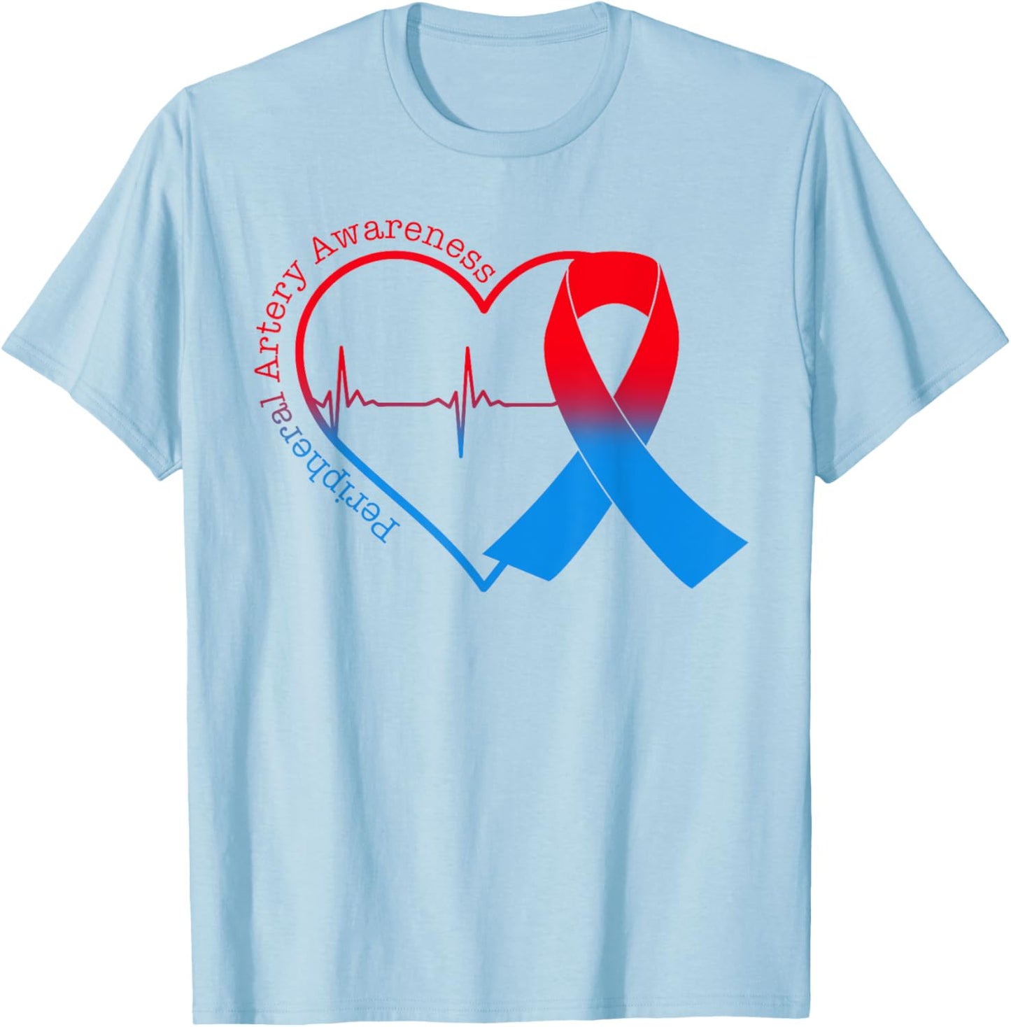 Peripheral Artery Disease Heart Red & Blue Ribbon T-Shirt - T-Shirt | Light Blue