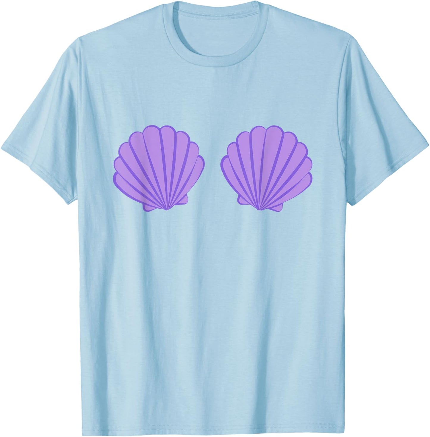 Mermaid Purple Seashell Bra Cartoon Graphic T-Shirt - T-Shirt | Light Blue