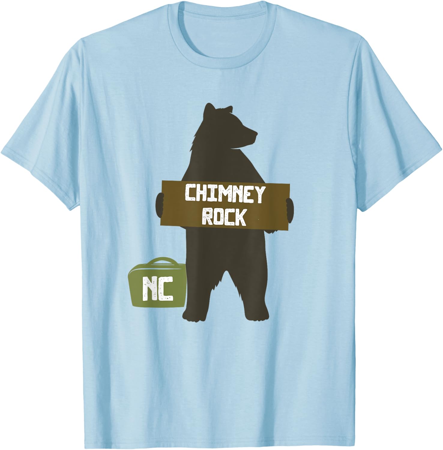 Chimney Rock North Carolina NC Cute Hitchhiking Bear T-Shirt - T-Shirt | Light Blue