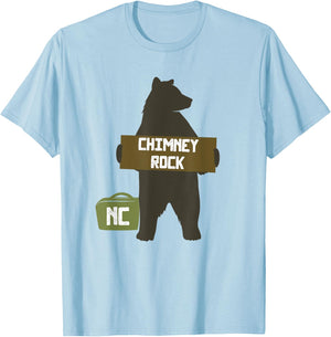 Chimney Rock North Carolina NC Cute Hitchhiking Bear T-Shirt - T-Shirt | Light Blue