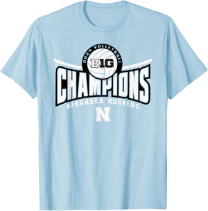 Nebraska Cornhuskers Big Ten Champs 2024 Women's Volleyball T-Shirt - T-Shirt | Light Blue
