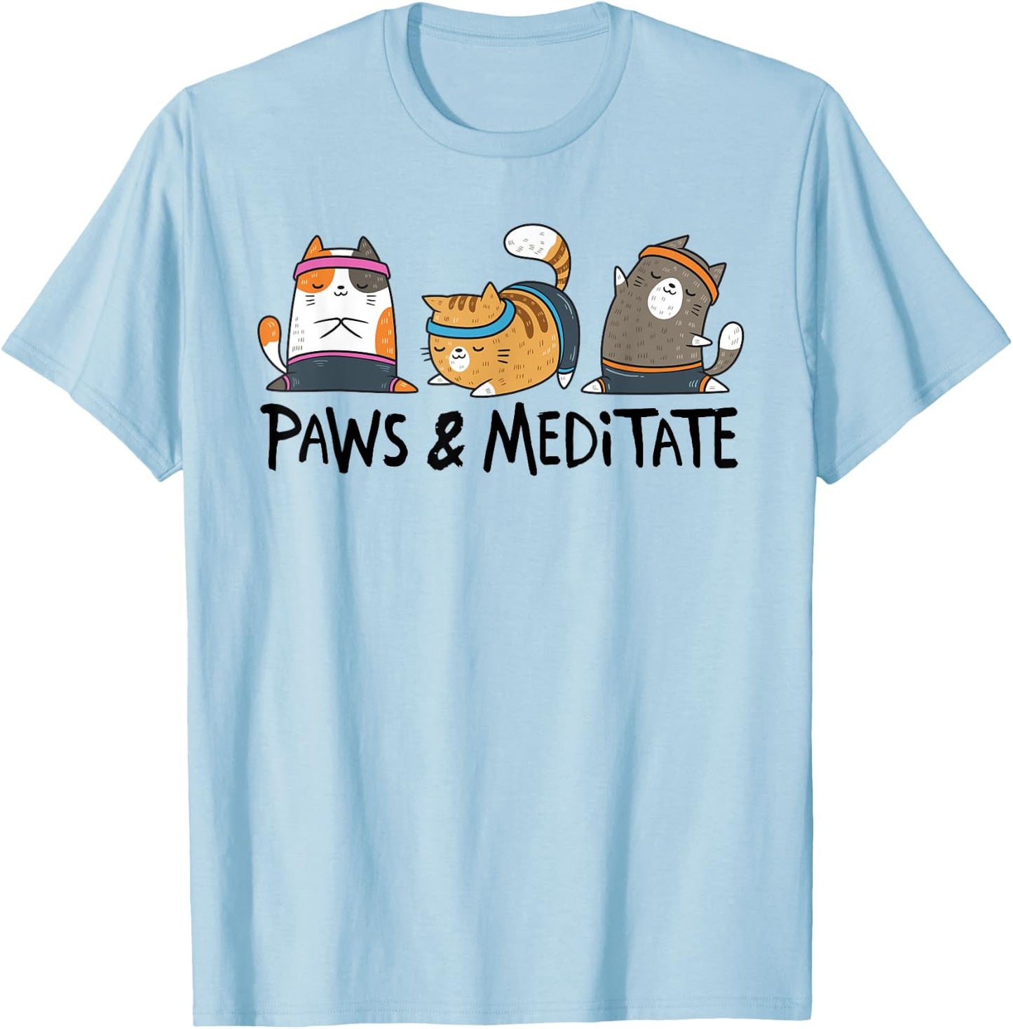 Yoga Cat Paws And Meditate Yoga Position Workout Gift T-Shirt - T-Shirt | Light Blue