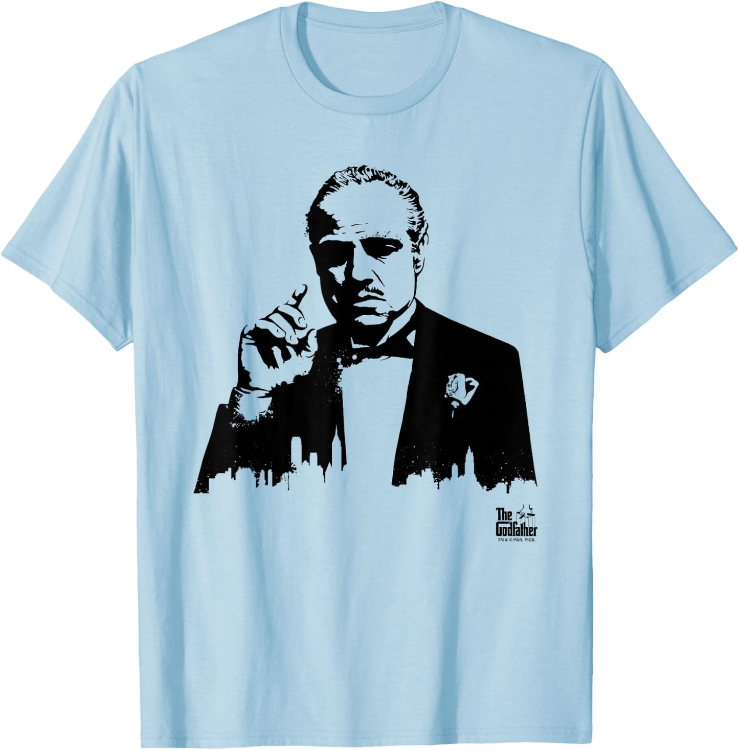 The Godfather Don Vito Corleone City Skyline Silhouette T-Shirt - T-Shirt | Light Blue