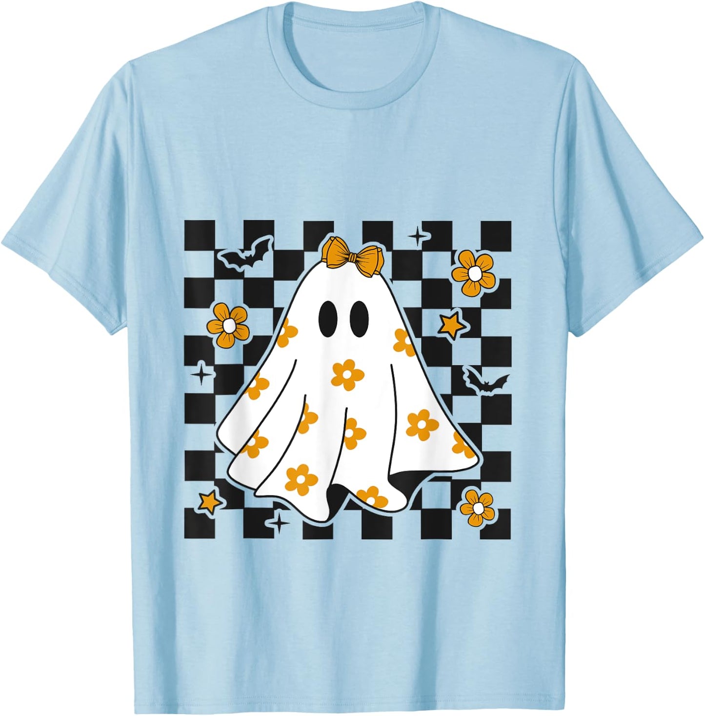 Checkered Ghost Daisy Flower Ghost Halloween Costume T-Shirt - T-Shirt | Light Blue