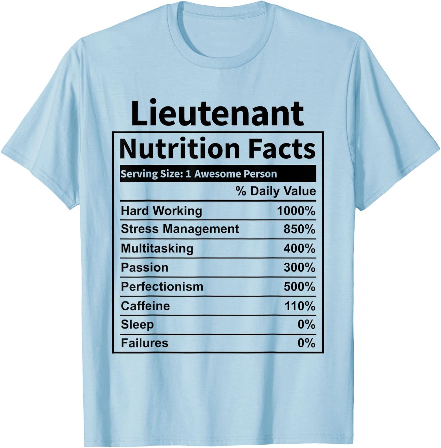 Lieutenant Nutrition Facts Funny & Women T-Shirt - T-Shirt | Light Blue