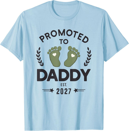 Promoted to Daddy 2027 Pregnancy Reveal New Dad T-Shirt - T-Shirt | Light Blue