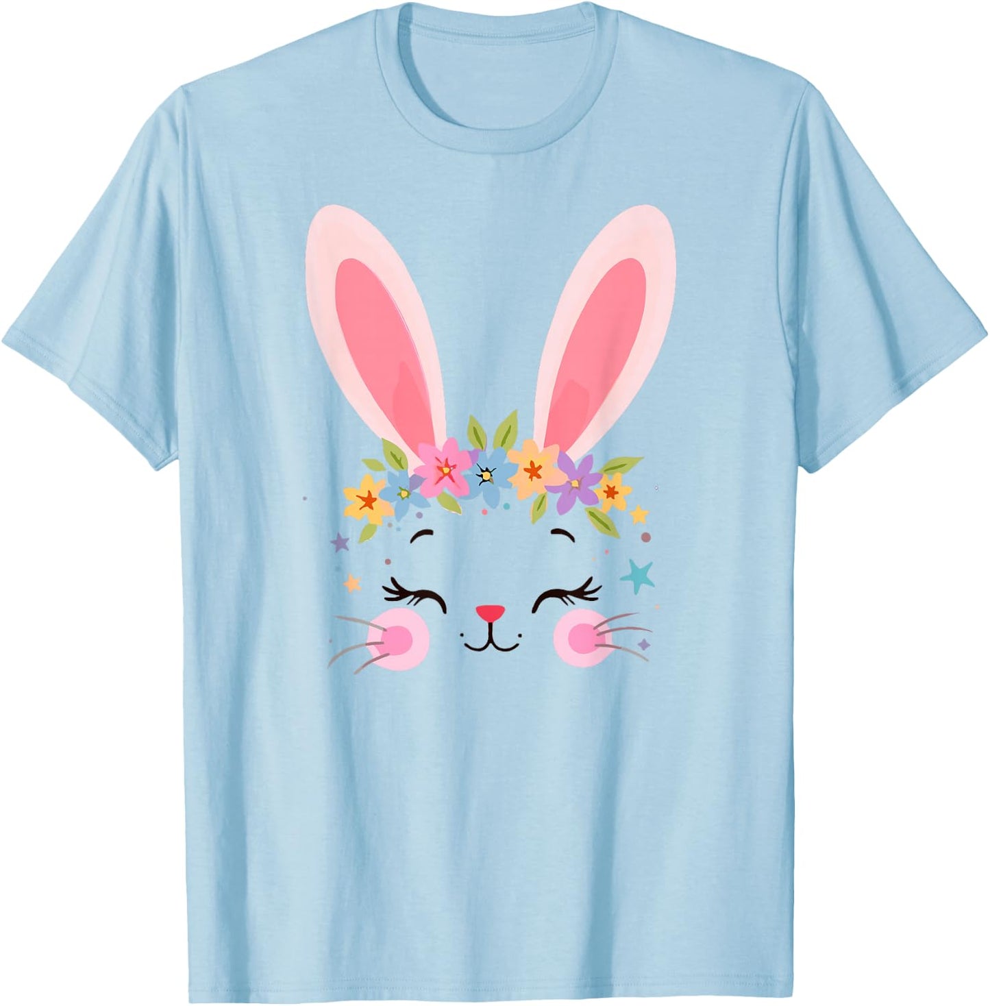 Cute Adorable Easter Bunny Face Rabbit Lover Women Floral T-Shirt - T-Shirt | Light Blue