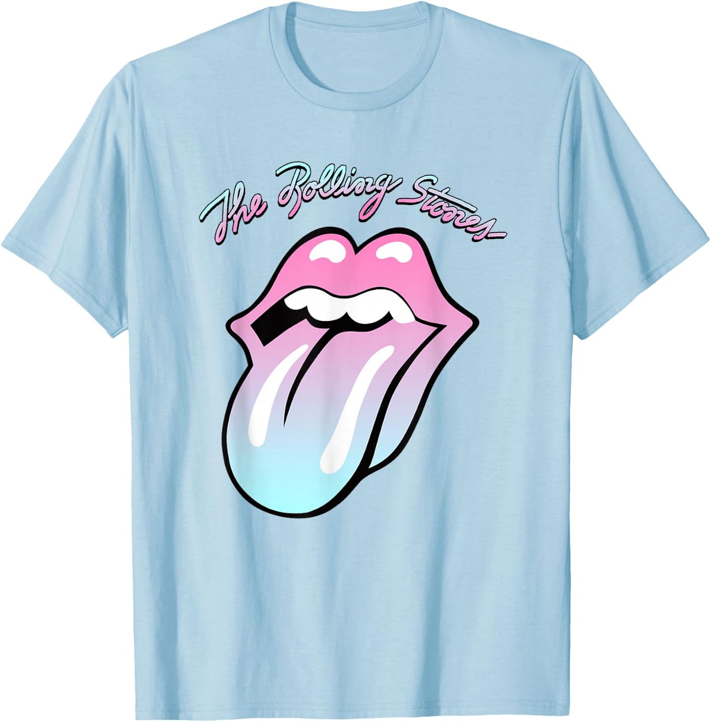 Official Rolling Stones Gradient Tongue , White T-Shirt - T-Shirt | Light Blue