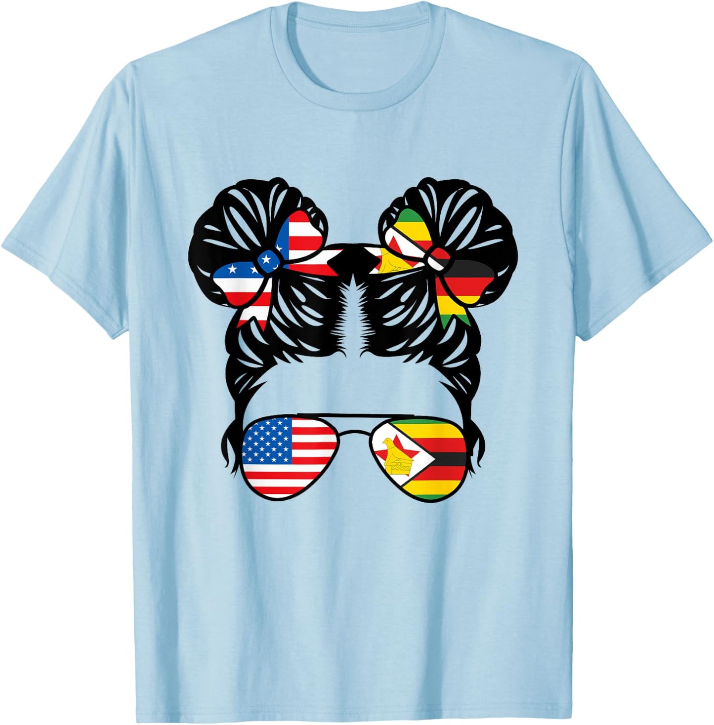 Half American Zimbabwean Girl USA Zimbabwe Flag Patriot T-Shirt - T-Shirt | Light Blue