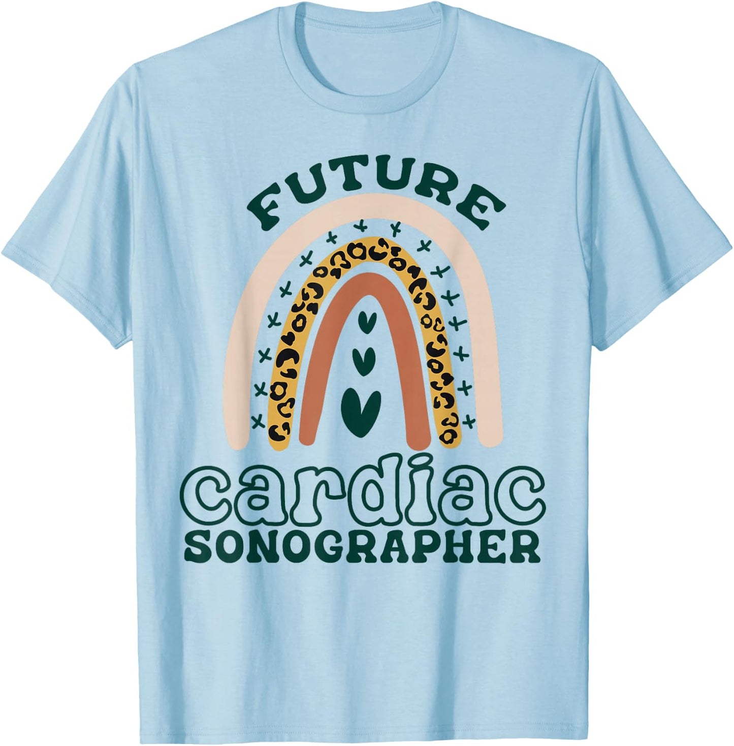 Future Cardiac Sonographer Tech Boho Rainbow Leopard Cute T-Shirt - T-Shirt | Light Blue
